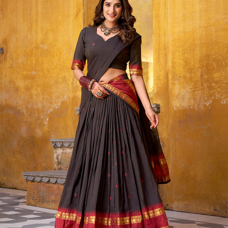 Black Color Zari Weaving Work Chanderi Lehenga Choli
