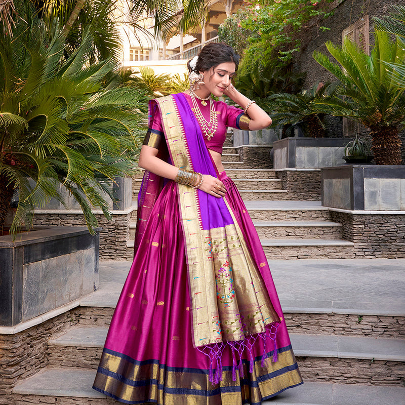 Pink Color Zari Weaving Work Jacquard Silk(Paithani) Lehenga Choli