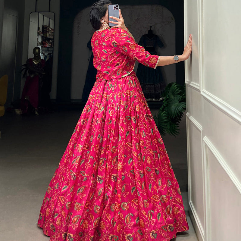 Pink Color Floral Print With Gota Patti Touch up Tasar Silk Two piece Chaniya Choli