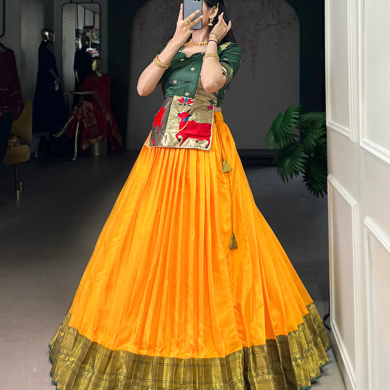 Mustard Color Zari Weaving Work Cotton Silk Co-Ord Set