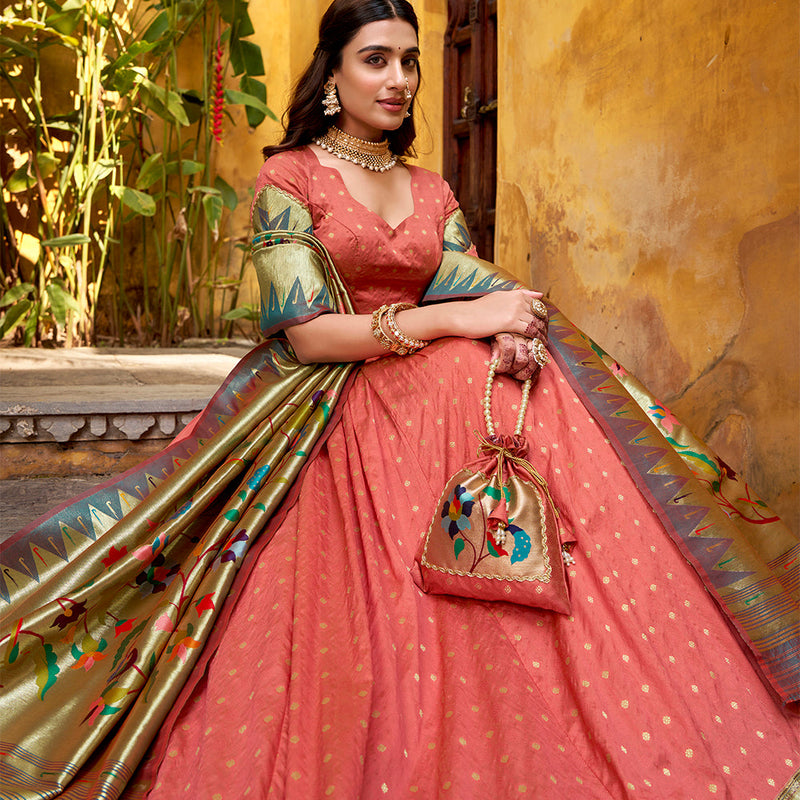 Peach Color Paithani Lehenga