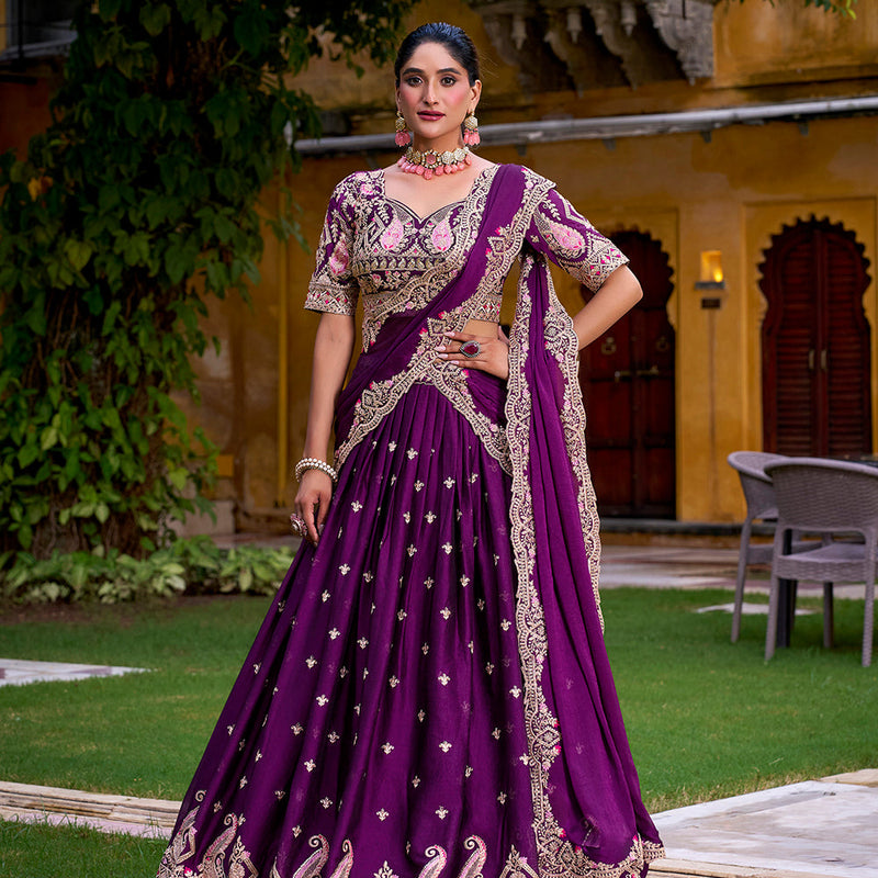 Purple Color Sequince And Thread Embroidery Work Rangoli Crush Lehenga Choli