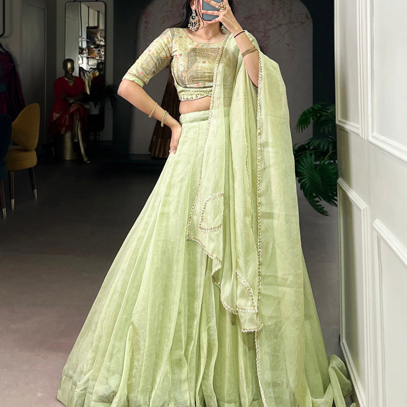 Tea Color Sequince And Beads Work Allen Crush Chaniya Choli