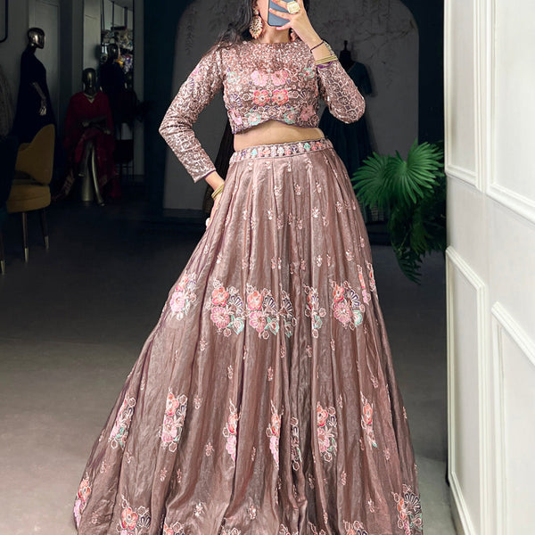 Onion Color Sequince And Thread Embroidery Work Fendi Co-Ord Set