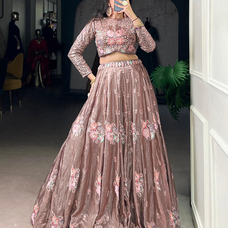 Onion Color Sequince And Thread Embroidery Work Fendi Co-Ord Set