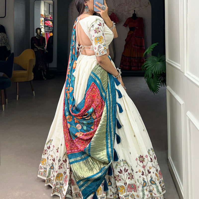 Peacock Design Sequins And Thread Embroidery Work Khadi Cotton Chaniya Choli