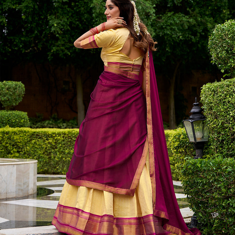 Pink Color Zari Weaving Work Kanchipuram Lehenga Choli