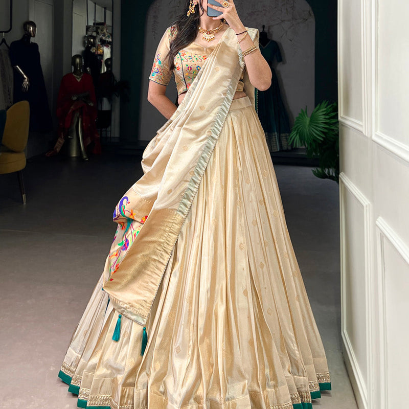 Bottle Green Color Zari Weaving Work Shimmer Lehernga Choli