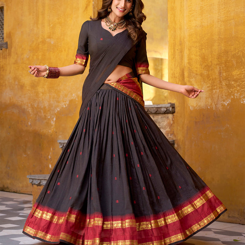 Black Color Zari Weaving Work Chanderi Lehenga Choli