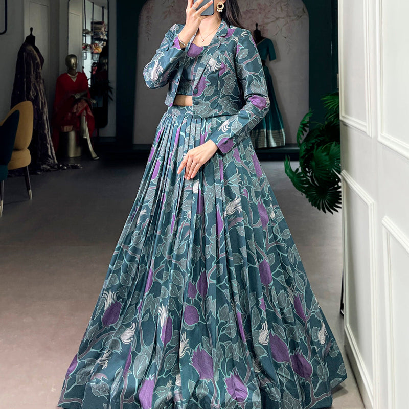 Teal Blue Color Tasar Silk Co-ord Set