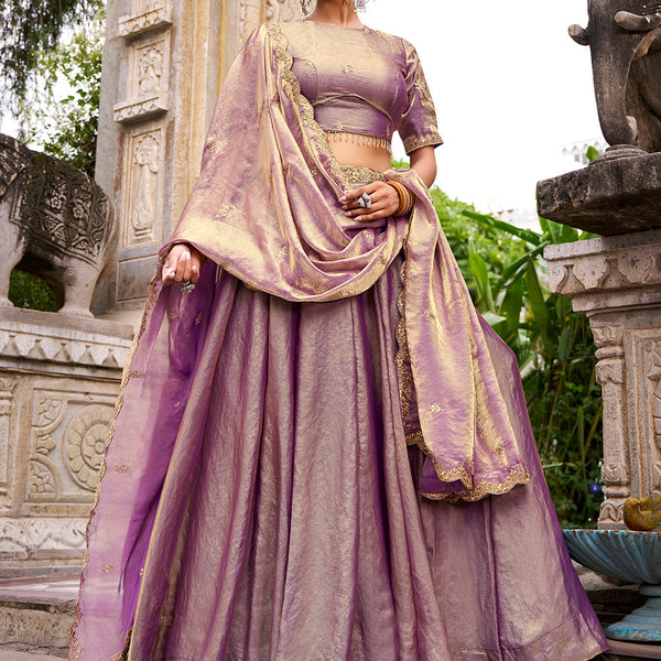 Lavender Color Sequins And Thread Embroidery Work Belt Fendi Lehenga Choli