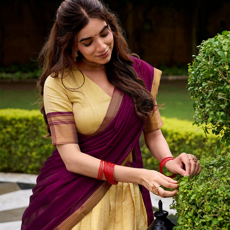 Brown Color Zari Weaving Work Kanchipuram Lehenga Choli