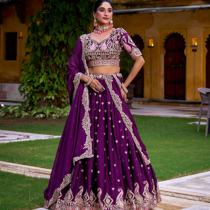 Purple Color Sequince And Thread Embroidery Work Rangoli Crush Lehenga Choli