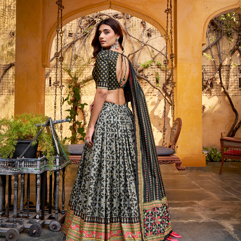 Black Color Tasar Silk Lehenga