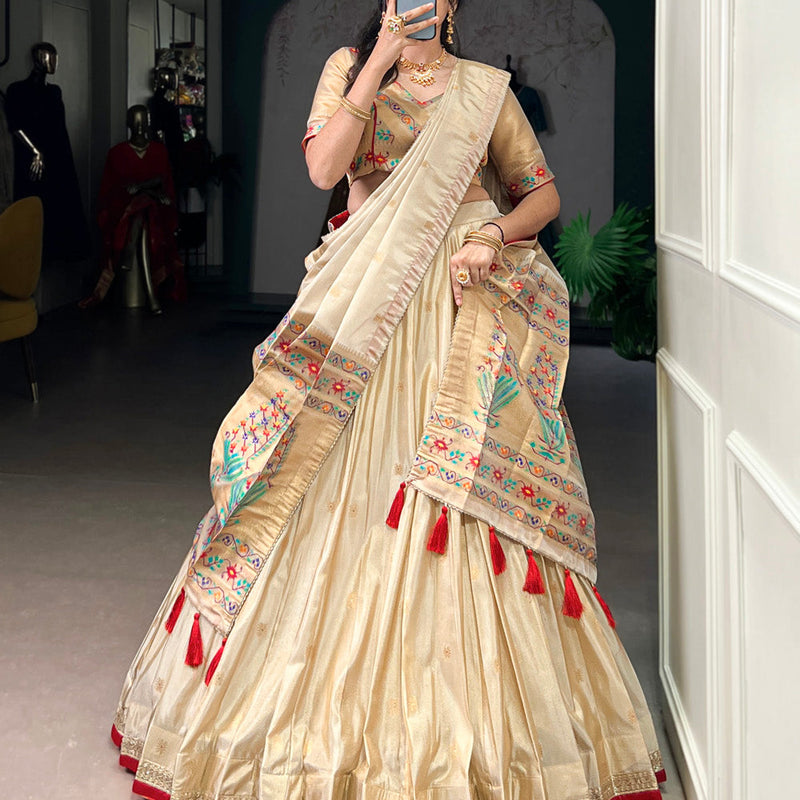 Red Color Zari Weaving Work Shimmer Lehernga Choli