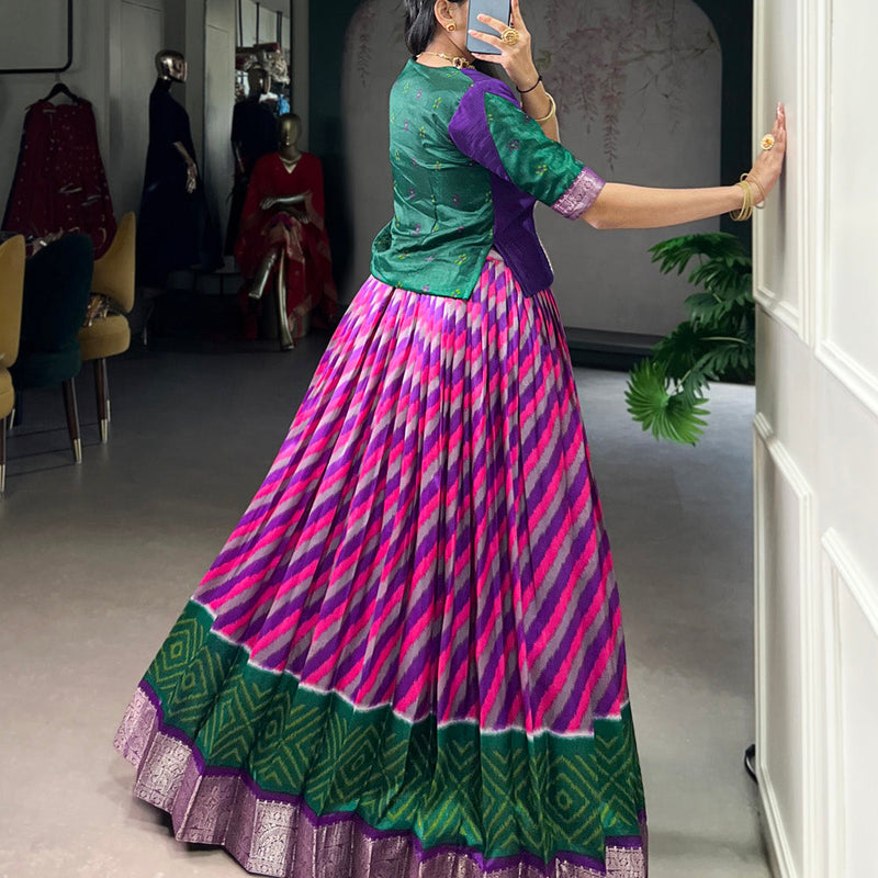 Purple Color Leheriya Print With Zari Weaving Work Tasar Silk Co-Ord Set