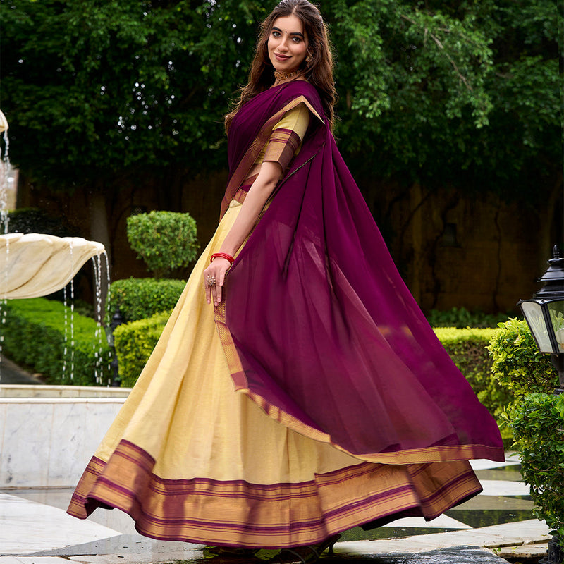 Brown Color Zari Weaving Work Kanchipuram Lehenga Choli