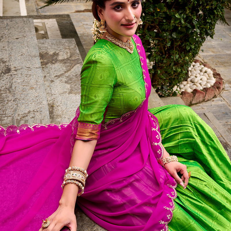 Parrot Color Zari Weaving Work Poly Cotton Lehenga Choli