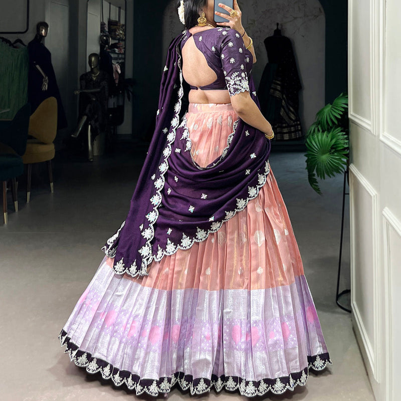 Peach Color Zari Weaving Work Sequins And Embroidery Border With Zari Kota Women Wear